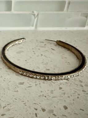 Large 2.5” Rhinestone Black & Gold Crystal-Accented Hoop Earrings